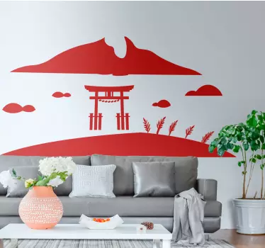 Japanilainen rakenne, järvi ja vuoret luontotarra - Tenstickers