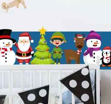 Joulupukki pingviini ja puu joulutarra - Tenstickers
