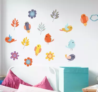 Kevät linnut asettaa lintujen tarran - Tenstickers