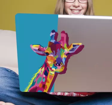 Värikäs 3D kirahvi läppäritarra - Tenstickers