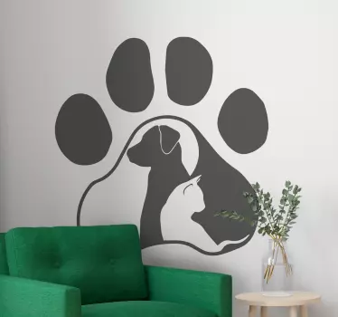 Kissa ja koira tassuilla lemmikki sisustustarra olohuoneeseen - Tenstickers