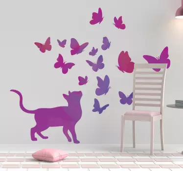 Kissa perhosilla tarra - Tenstickers