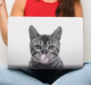Kissa purukumilla Läppäritarrat - Tenstickers