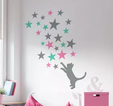 Kissa leikkimässä tähdillä eläintarra - Tenstickers