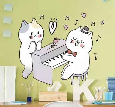 Kissa soittaa pianoa musiikkia seinätarra - Tenstickers