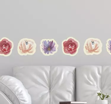Kukkavesiväri design koristereunus tarra - Tenstickers