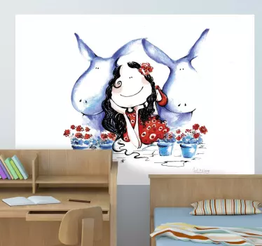 Lapset aasi lady valokuvatapetti - Tenstickers