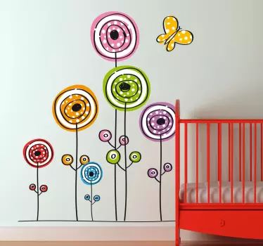Lapset abstraktit kukat ja perhonen seinätarra - Tenstickers