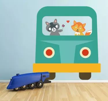 Lapset pesukarhu & kettu bussi seinä tarra - Tenstickers