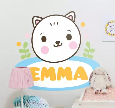 Lasten nimilappu etiketti kissan kanssa seinätarra lastenhuone - Tenstickers
