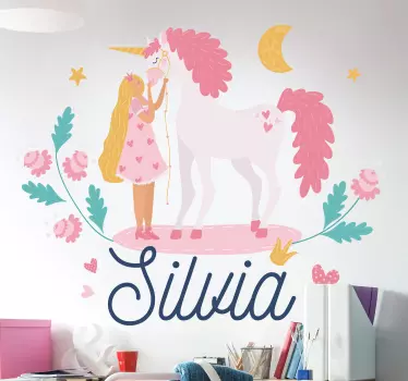 Lasten tarra nimellä muokattava yksisarvinen - Tenstickers