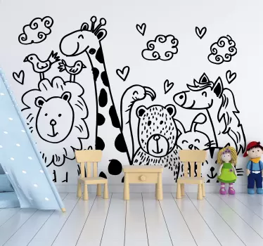 Lastentarha onnellisia eläimiä Villieläintarrat - Tenstickers