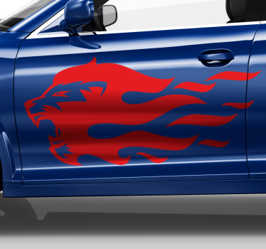 Leijona liekkisiluetissa autotarra - Tenstickers