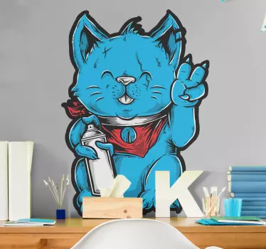 Leikkisä sininen kissa kissatarra ja koiratarra - Tenstickers