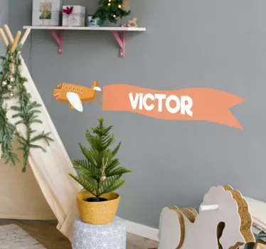 Lentokoneen mukautettu nimi seinätarra lastenhuone - Tenstickers