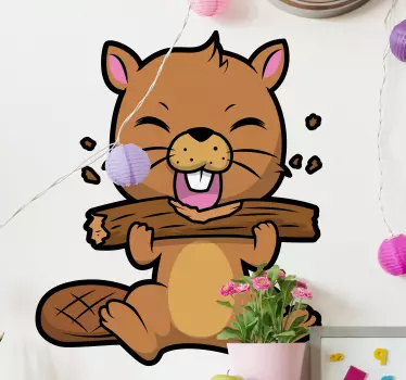 Majava puremassa puuta Villieläintarrat - Tenstickers