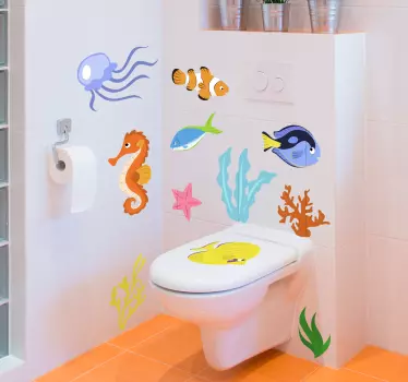 Merieläimet kalat sisustustarra kylpyhuoneeseen - Tenstickers