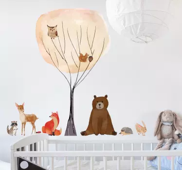 Metsän eläimiä ja lentokone ja puu lasten sisustustarra - Tenstickers