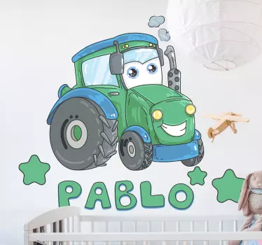 Muokattava iloinen traktori seinätarra lastenhuone - Tenstickers