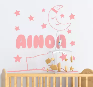Muokattava nimi kissan ja kuun seinällä - Tenstickers