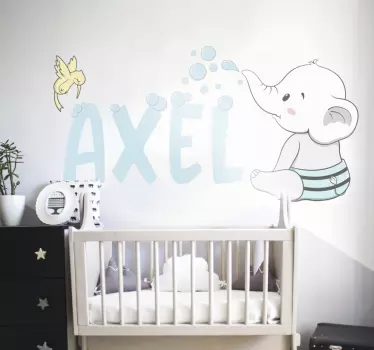 Muokattava vauva norsu tarra nimellä - Tenstickers
