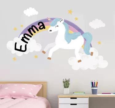 Muokattavissa yksisarvinen sateenkaaren kuva tarra - Tenstickers