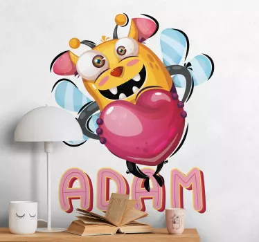 Iloinen mehiläinen nimellä kuvitus seinätarra - Tenstickers