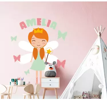 Onnellinen prinsessa perhosilla lastenhuoneen seinätarrat - Tenstickers