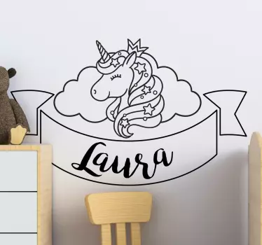 Onnellinen yksisarvinen nimellä seinätarrat lastenhuone - Tenstickers