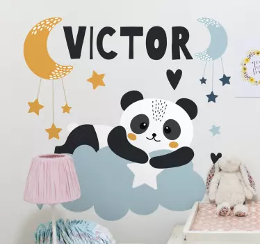 Panda nukkumassa pilven päällä nimi seinätarrat lastenhuone - Tenstickers