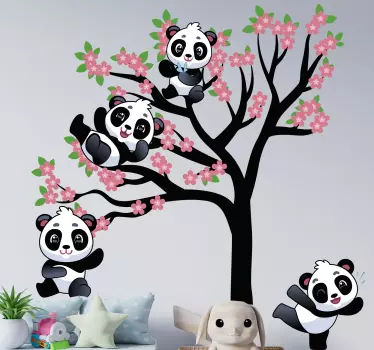 Pandat leikkivät kevätpuulla Villieläintarrat - Tenstickers