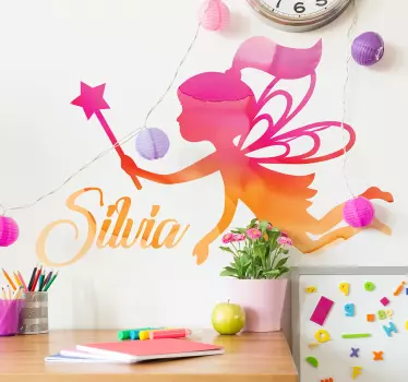 Nimellä muokattava keijutarra joka pitelee sauvaa - Tenstickers