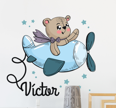 Personoitava Nalle lentoneessa sisustustarra - Tenstickers