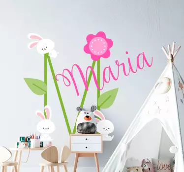 Personoitu kukka ja pupu design seinätarra lastenhuone - Tenstickers