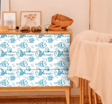 Piirrettyjä sinisiä kaloja valkoisella pohjalla Kalustetarra - Tenstickers