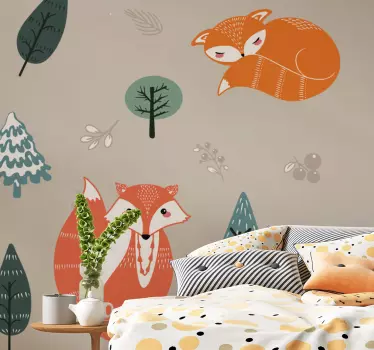 Pohjoismaiset ketut puiden kanssa kuvitus seinätarra - Tenstickers