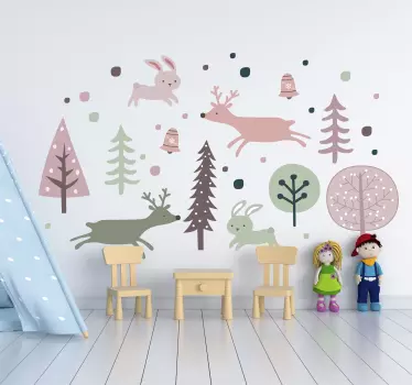 Puut ja eläimet pohjoismaista tyyliä eläinseinätarra - Tenstickers