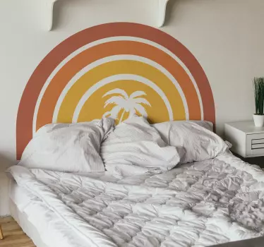 Retro auringonlasku ja kämmenet sänky sänkypäätytarra - Tenstickers
