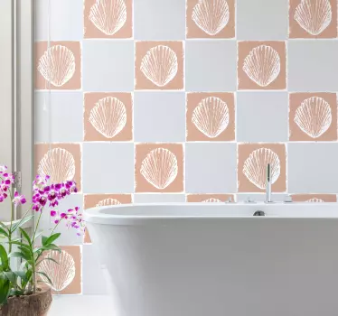 Retro simpukankuvio beige Kaakelitarrat - Tenstickers