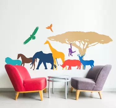 Safari eläimet eläinten seinä tarra - Tenstickers