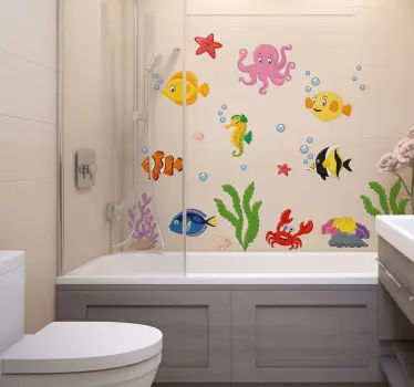 Sarjakuva kalat kylpyhuone sisustustarra - Tenstickers