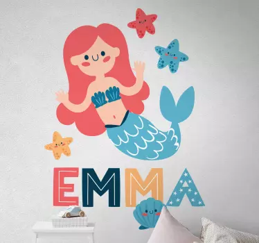 Seinätarra lastenhuone merihenkinen hahmoillustratio - Tenstickers