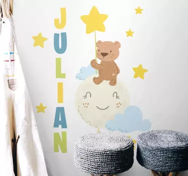 Seinätarra lastenhuone mukautettu karhupallo - Tenstickers