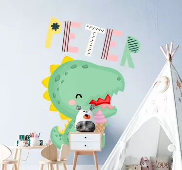 Seinätarra lastenhuone söpöistä dinosaurusaiheista - Tenstickers