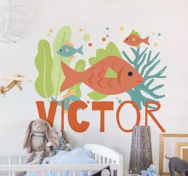 Seinätarra lastenhuone värikkäät kalat ja meri - Tenstickers