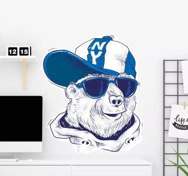 Sininen karhu hattu eläin seinätarra - Tenstickers