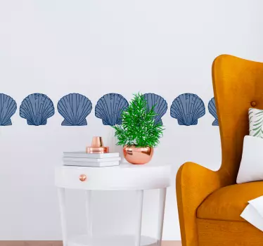 Simpukka sinisen sävyn raja simpukankuori seinätarrat - Tenstickers