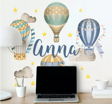 Siniset ilmapallot tähdillä kuvitus seinätarra - Tenstickers