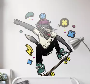 Skateboardaava susihahmo kissatarra ja koiratarra - Tenstickers