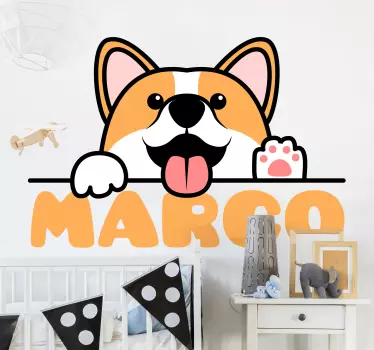 Söpö corgi-koiran tassu nimellä seinätarra lastenhuone - Tenstickers